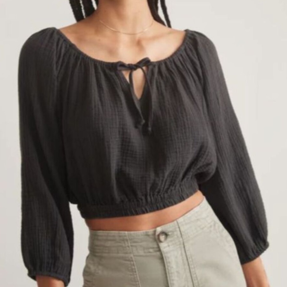 Marine Layer Tiana Cropped Blouse Black Size Small